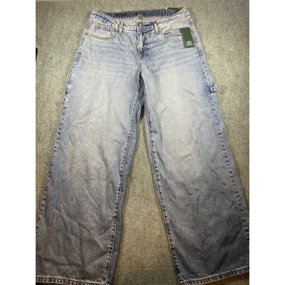 Wild Fable Light Wash Mid-Rise Baggy Cargo Jeans Womens 10R Wide Leg Utility